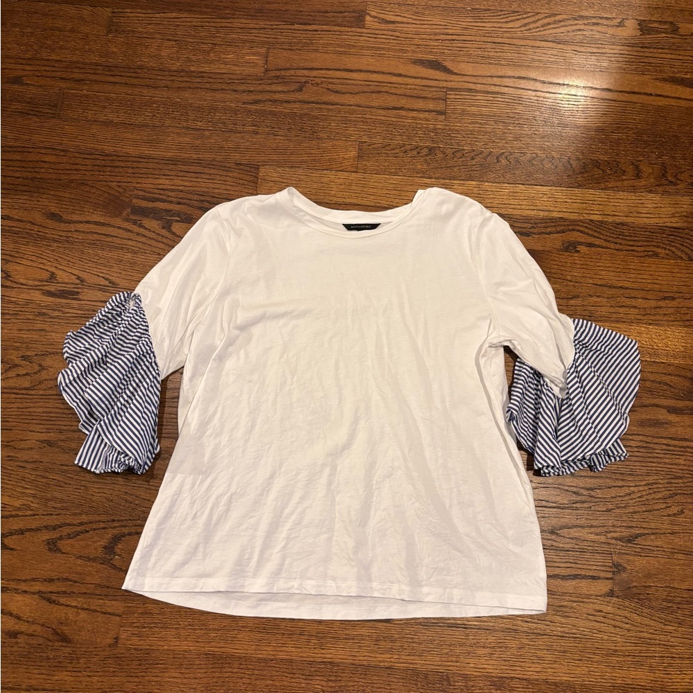 BANANA REPUBLIC White Top with Striped Sleeves